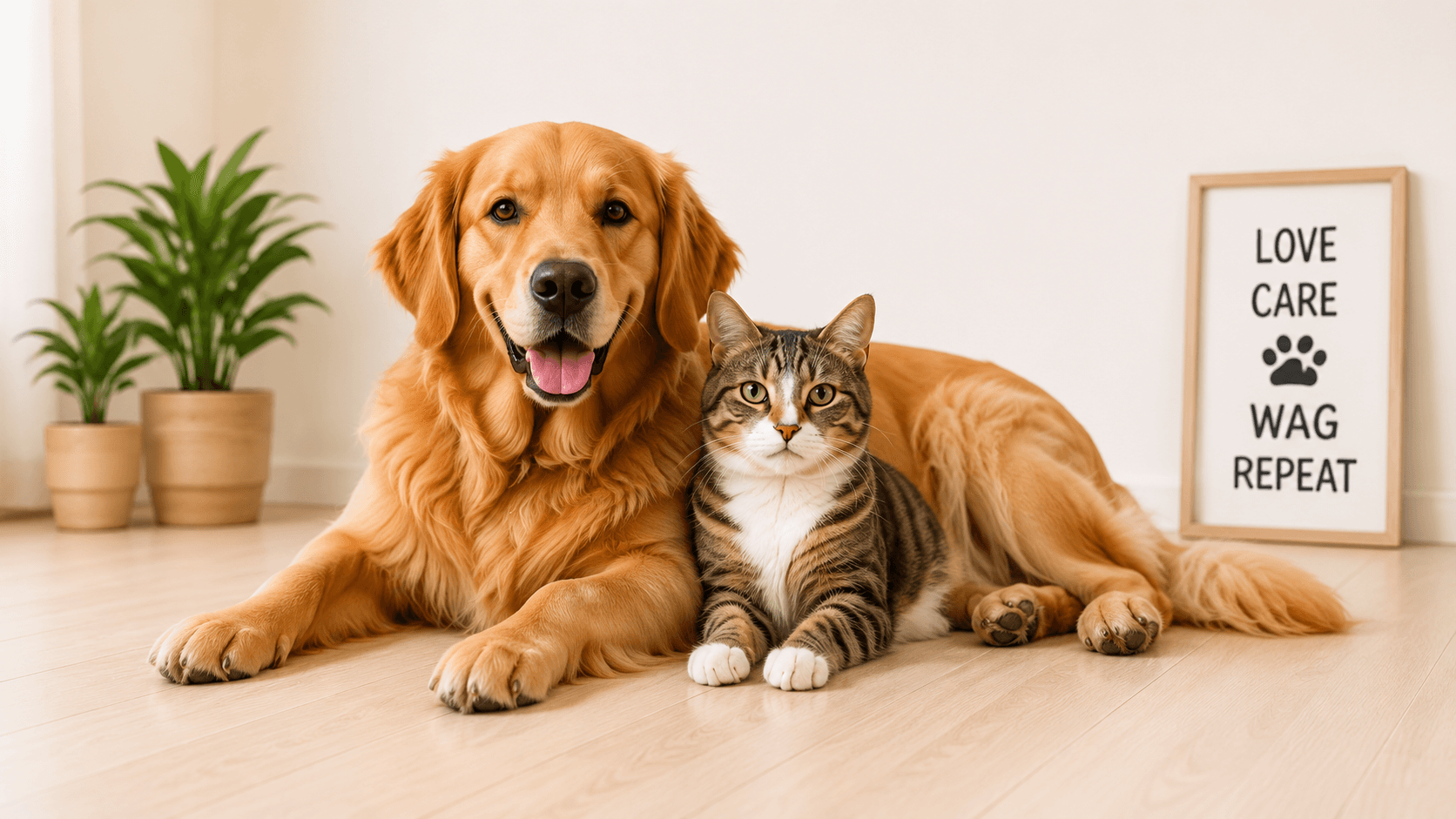 Dog and cat relaxing together at home