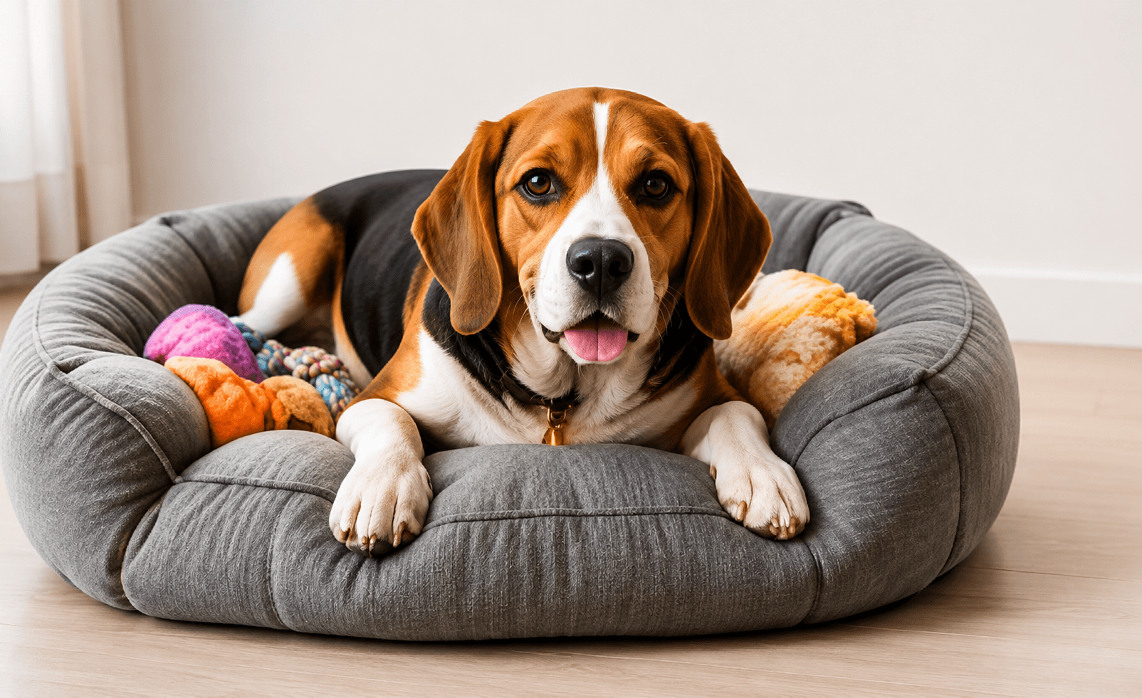 Dog resting safely on its bed