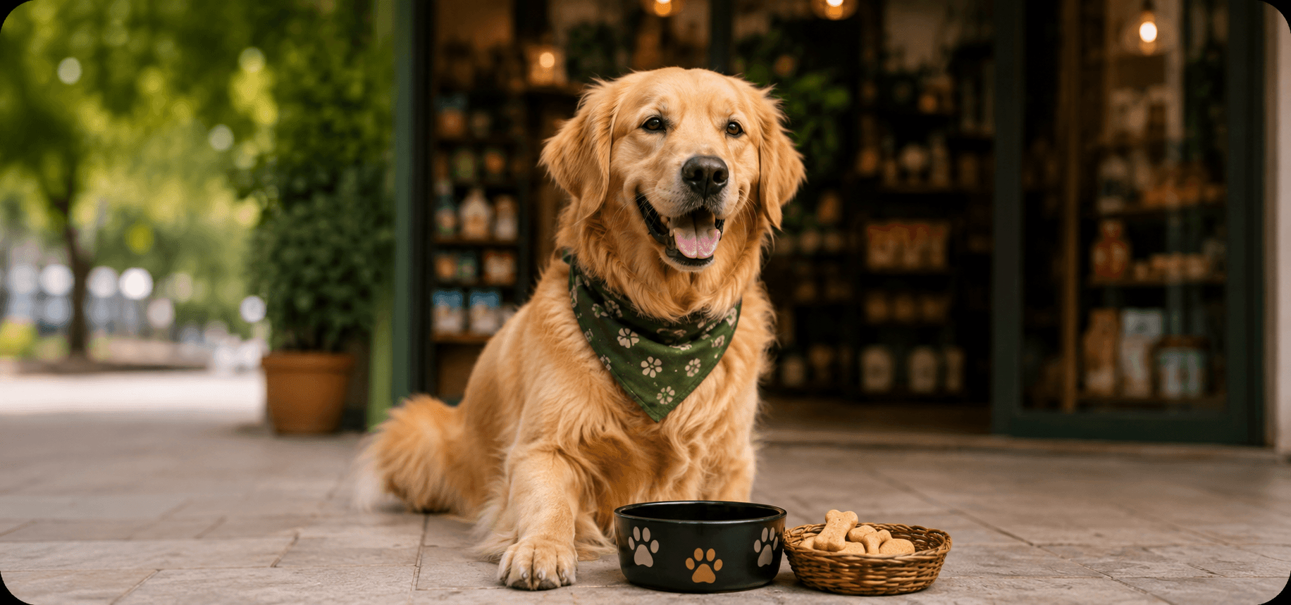 Golden retriever enjoying coffee at a pet-friendly cafe