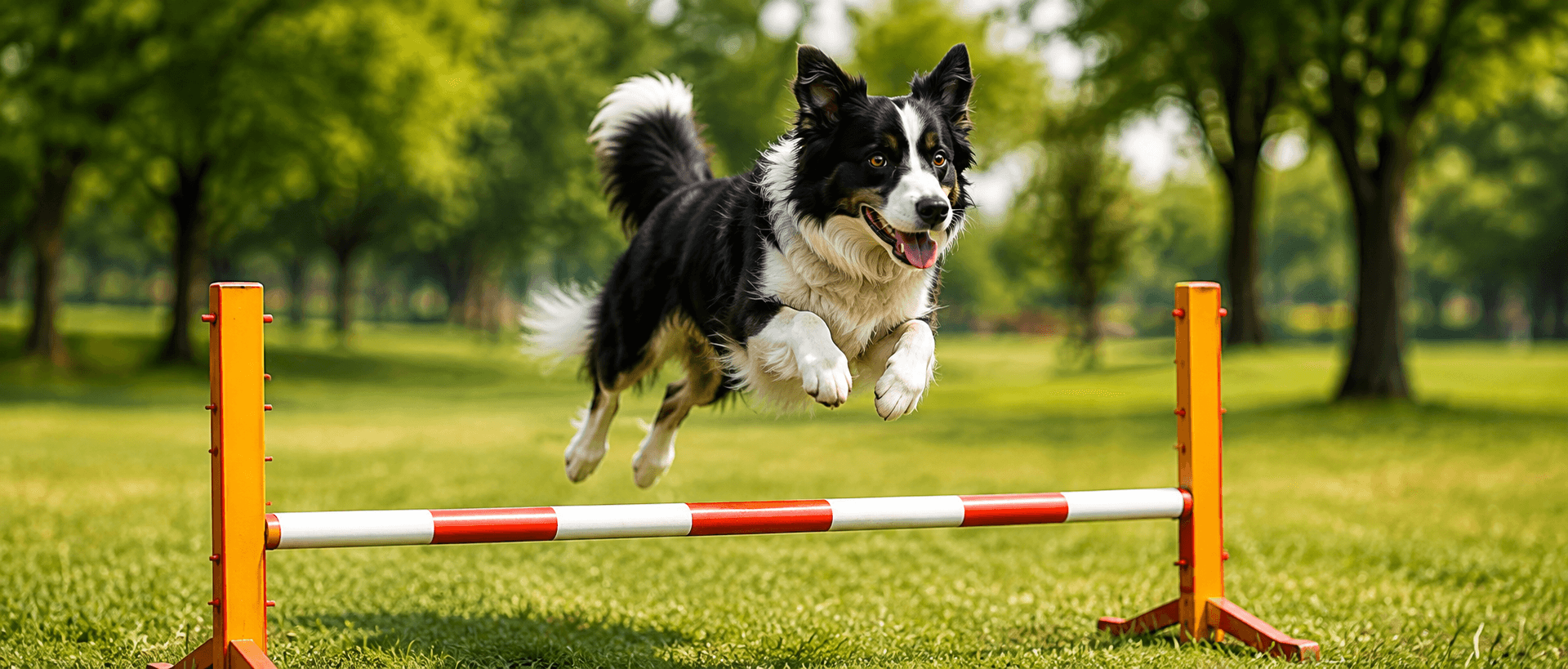 Dog running with its trainer outdoors