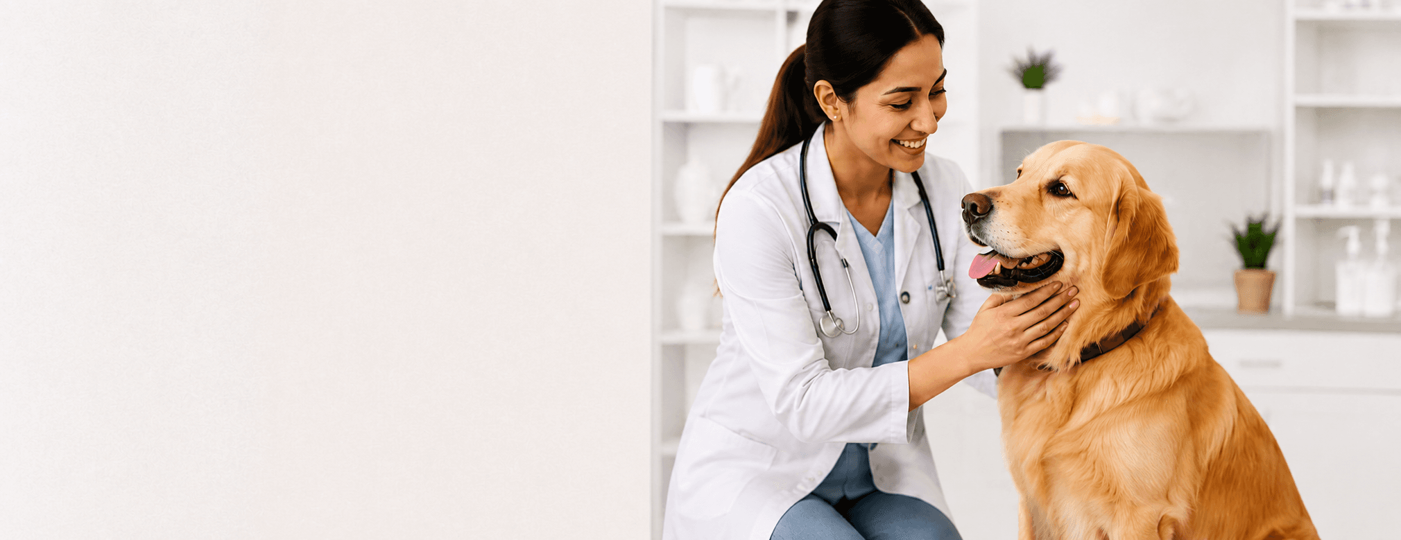 Veterinarian examining a golden retriever